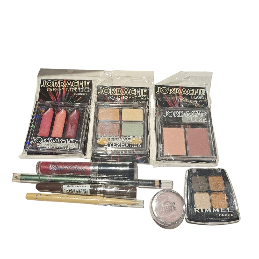 Assorted Makeup Lot 9 Pcs Jane Rimmel Jordache Eyeliner Lip Gloss Blush